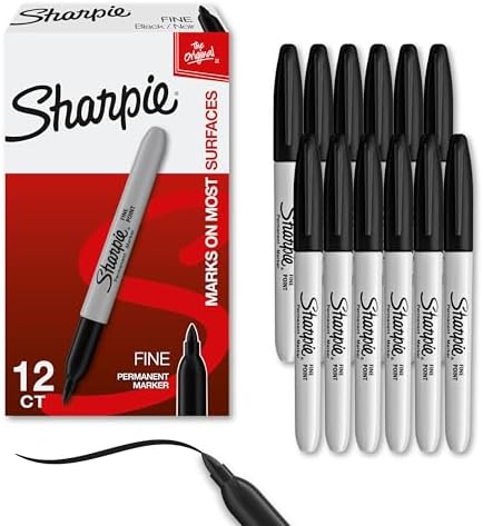 Sharpie Permanent Markers, Fine Tip, Black, 12 Count - Office Supplies, Quick Drying, Fade Resistant, For Wood, Plastic, Paper, Metal, And More|B00006IFHD