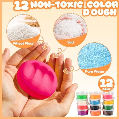 Crelloci 3 in 1 Color Dough Kitchen Creations Set, Ice Cream Spaghetti Burger Maker Machine, Art Crafts Food Modeling Toys, Accessories Tools Kit for Boys Girls Kids Toddlers Ages 3+ (12 Colors Dough)|B0CJFFJGF3