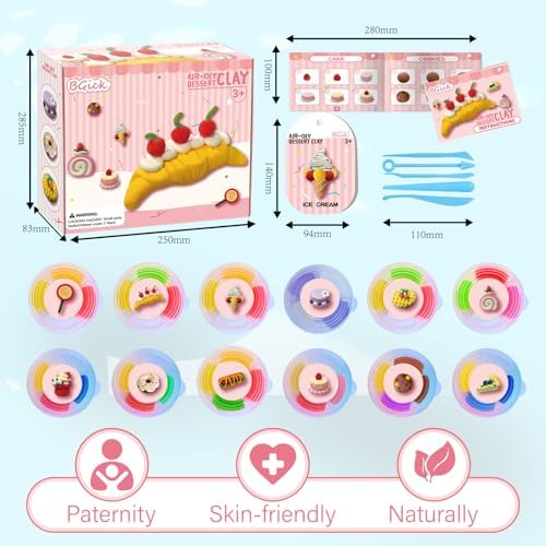 Air Dry Clay for Kids, Cake Themed, DIY Model Magic Clay with Sculpting Tools and Tutorials, 12 Boxes Modeling Magic Soft Clay Art Sculpting Supplies, Arts and Crafts Gift for Kids|B0FQ5B438N