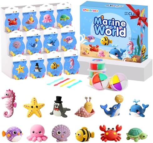 Air Dry Clay Kit, Marine World Modeling Clay for Kids, 12 Boxes Model Magic Clay with Sculpting Tools and Tutorials Ultra Light, Soft & Non-Sticky DIY Arts and Crafts Molding Clay Gifts for Kids|B0GC41H129