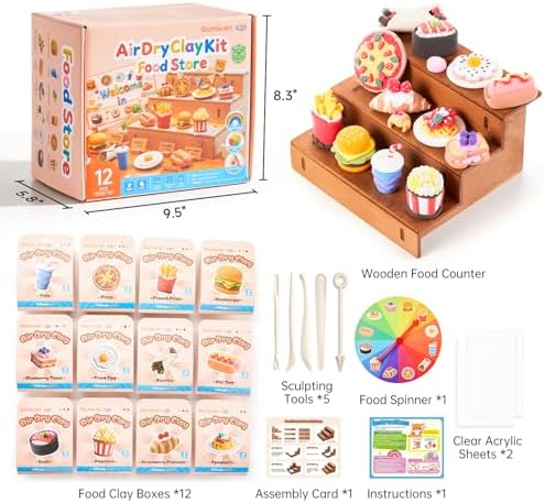 Shuttle Art Air Dry Clay for Kids - Food Store, 21 PCS Modeling Clay Kit with Sculpting Tools and Tutorials, Safe & Non-Sticky, Craft Gifts for Boys & Girls|B0FS7DXWLN