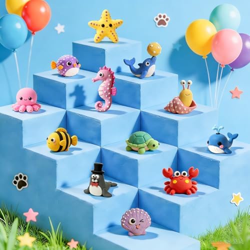 Air Dry Clay Kit, Marine World Modeling Clay for Kids, 12 Boxes Model Magic Clay with Sculpting Tools and Tutorials Ultra Light, Soft & Non-Sticky DIY Arts and Crafts Molding Clay Gifts for Kids|B0GC41H129