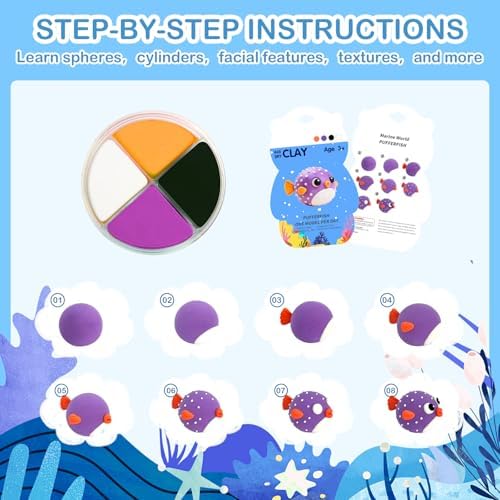 Air Dry Clay Kit, Marine World Modeling Clay for Kids, 12 Boxes Model Magic Clay with Sculpting Tools and Tutorials Ultra Light, Soft & Non-Sticky DIY Arts and Crafts Molding Clay Gifts for Kids|B0GC41H129