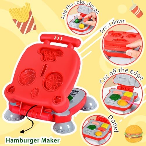 Crelloci 3 in 1 Color Dough Kitchen Creations Set, Ice Cream Spaghetti Burger Maker Machine, Art Crafts Food Modeling Toys, Accessories Tools Kit for Boys Girls Kids Toddlers Ages 3+ (12 Colors Dough)|B0CJFFJGF3