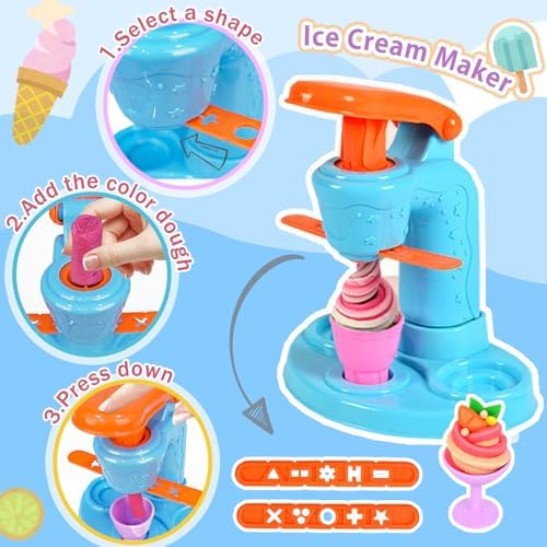 Crelloci 3 in 1 Color Dough Kitchen Creations Set, Ice Cream Spaghetti Burger Maker Machine, Art Crafts Food Modeling Toys, Accessories Tools Kit for Boys Girls Kids Toddlers Ages 3+ (12 Colors Dough)|B0CJFFJGF3
