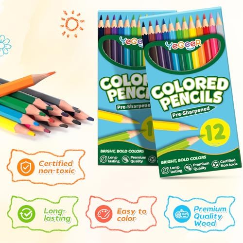 YEGEER 528 Count Colored Pencils Bulk, 12 Assorted Colors, 44 Packs Pre-sharpened Coloring Pencils Set for Kids and Adult, Teachers Essential Classroom Prizes, Back to School Supplies (528)|B0D5M73S6M